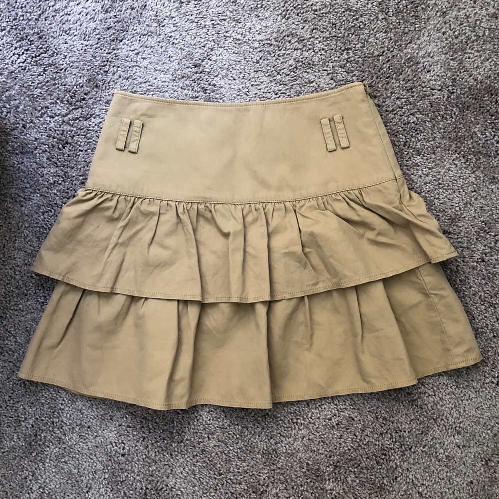 Business causal double layers Ruffle Khaki skirt